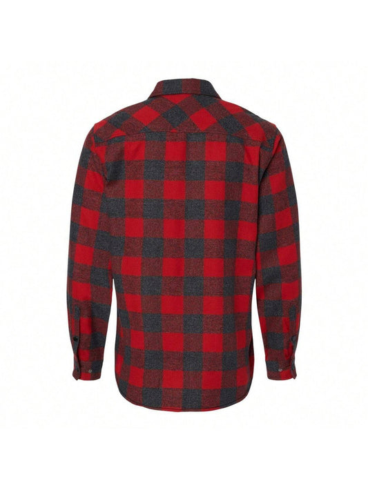 Burnside  Long Sleeve Plaid Flannel Shirt (Red-Heather Black) 