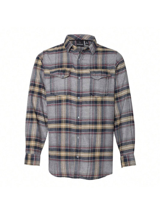 Burnside Long Sleeve Plaid Flannel Shirt (Light Grey) 