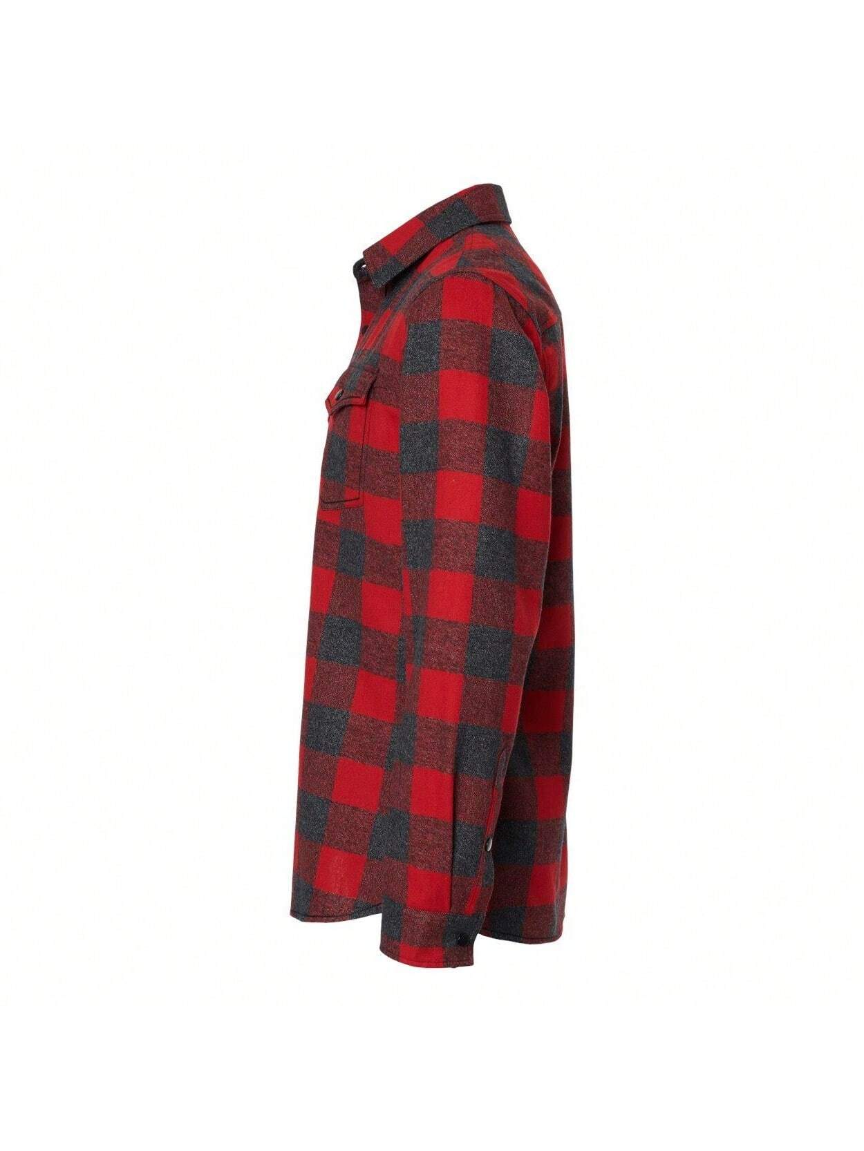 Burnside  Long Sleeve Plaid Flannel Shirt (Red-Heather Black) 