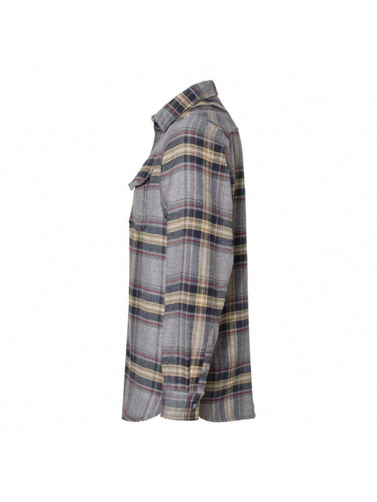 Burnside Long Sleeve Plaid Flannel Shirt (Light Grey) 