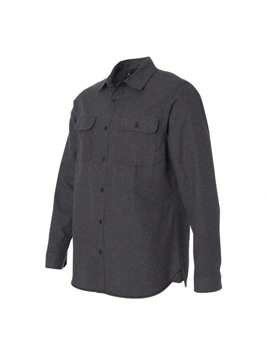 Burnside Solid Long Sleeve Flannel Shirt (Charcoal) 