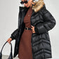 Faux Fur Hooded Double Zipper Down Coat 