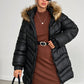 Faux Fur Hooded Double Zipper Down Coat 