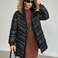 Faux Fur Hooded Double Zipper Down Coat 