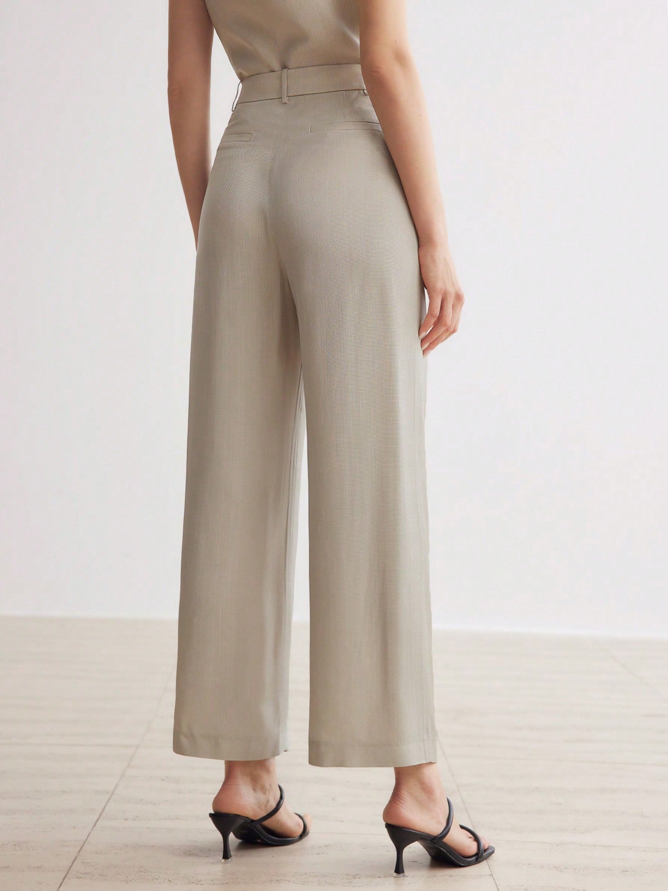 SOLID SLANT POCKET FOLD PLEATED STRAIGHT LEG PANTS 