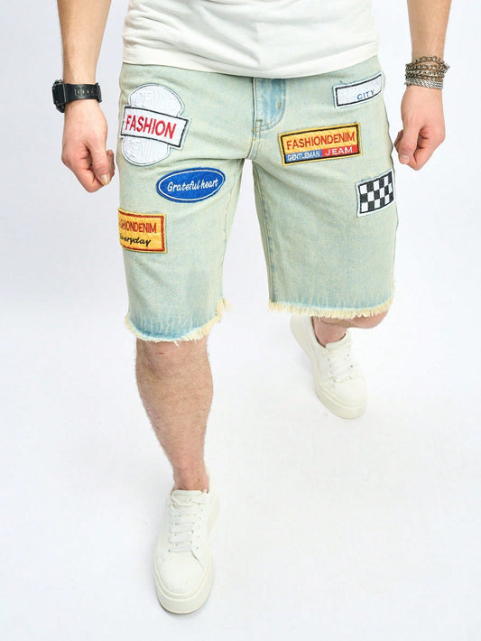 Water Washed Embroidery Denim Shorts 