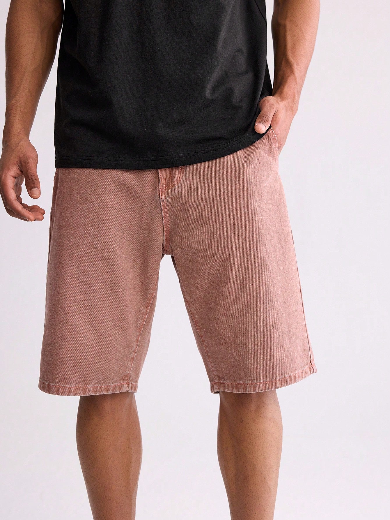 90s Oversized Style Denim Short In Washed Pink 