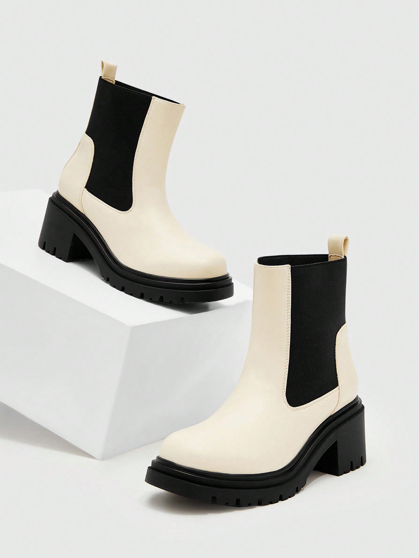 Women Two Tone Slip On Chelsea Boots, Fashion Outdoor Fashion Boots 