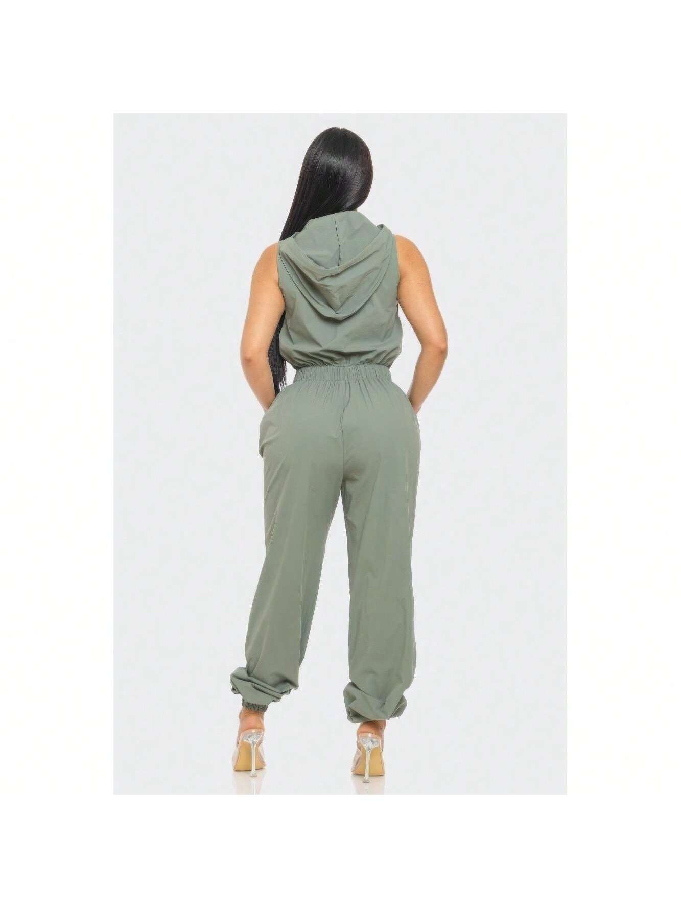 Sleeveless High Waist Cargo Jumpsuit 