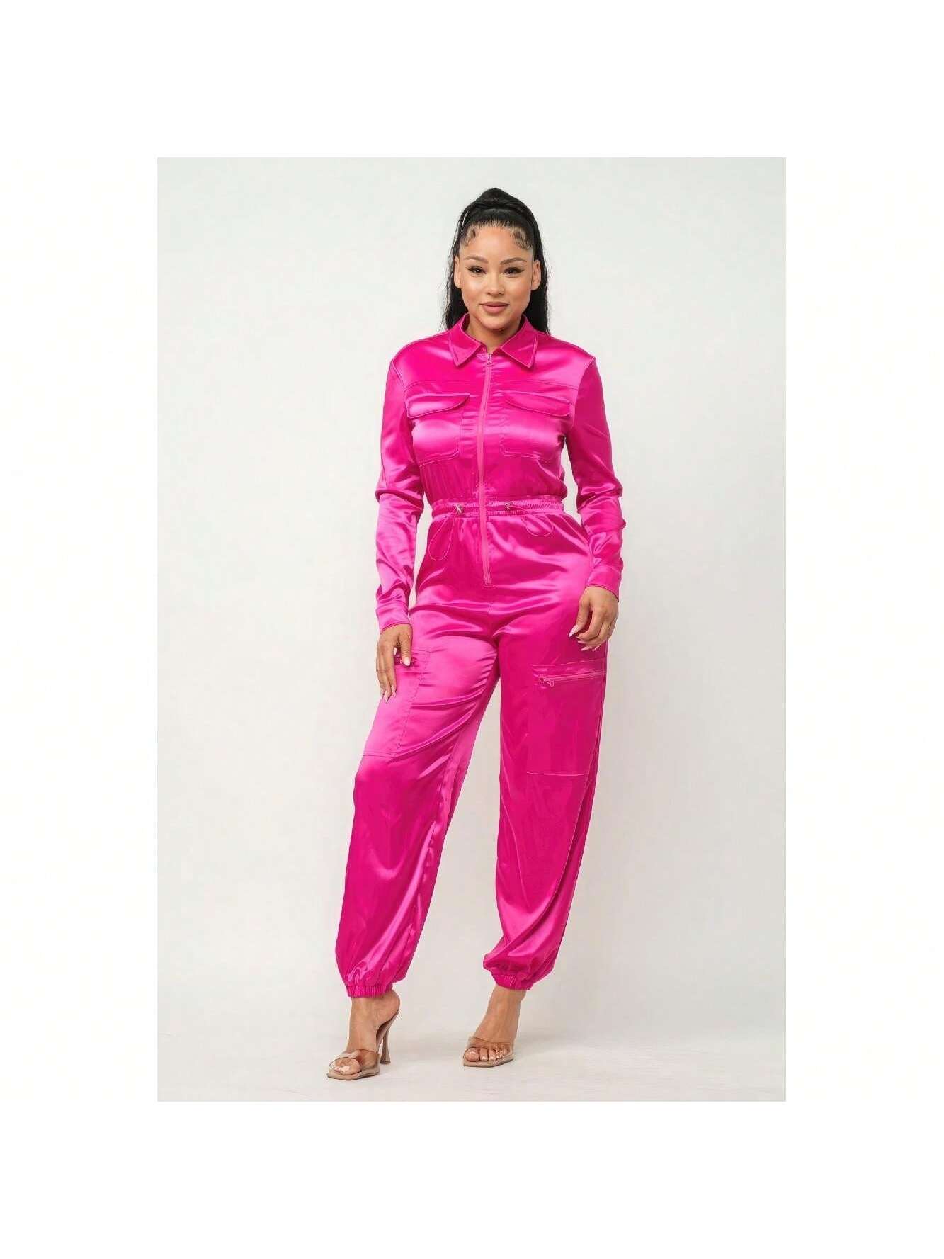 Front Zipper Top And Pants Jumpsuit 