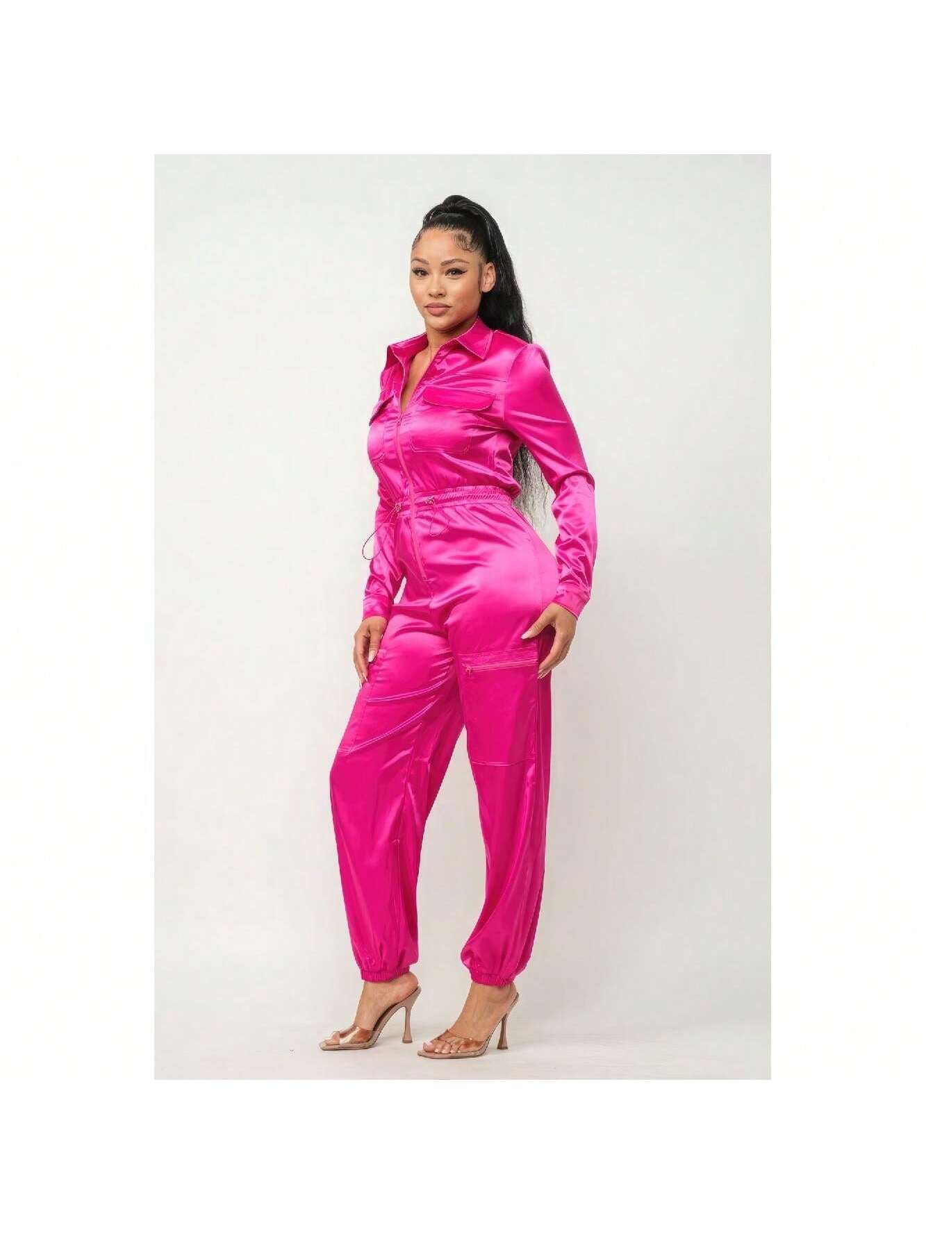 Front Zipper Top And Pants Jumpsuit 