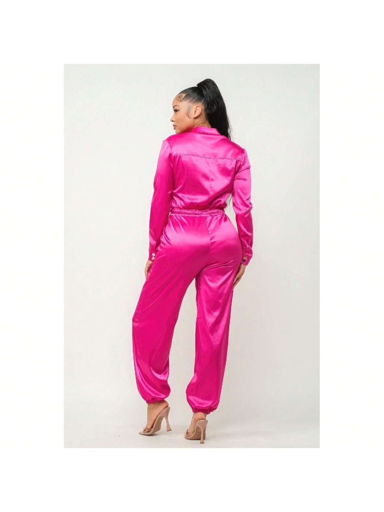 Front Zipper Top And Pants Jumpsuit 