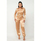 Front Zipper Pockets Top And Pants Jumpsuit (Gold) 