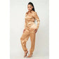 Front Zipper Pockets Top And Pants Jumpsuit (Gold) 