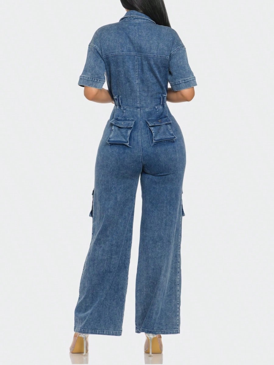 Short Sleeve Denim Jumpsuit 