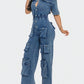 Short Sleeve Denim Jumpsuit 