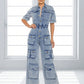 Short Sleeve Denim Jumpsuit 