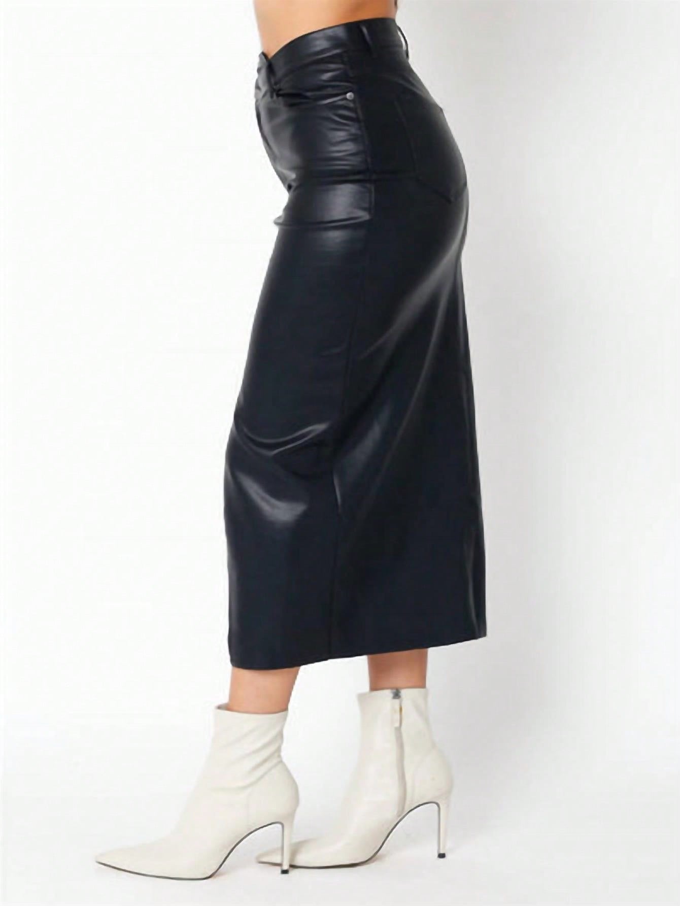 OLIVACEOUS Gia Faux Leather Midi Skirt 