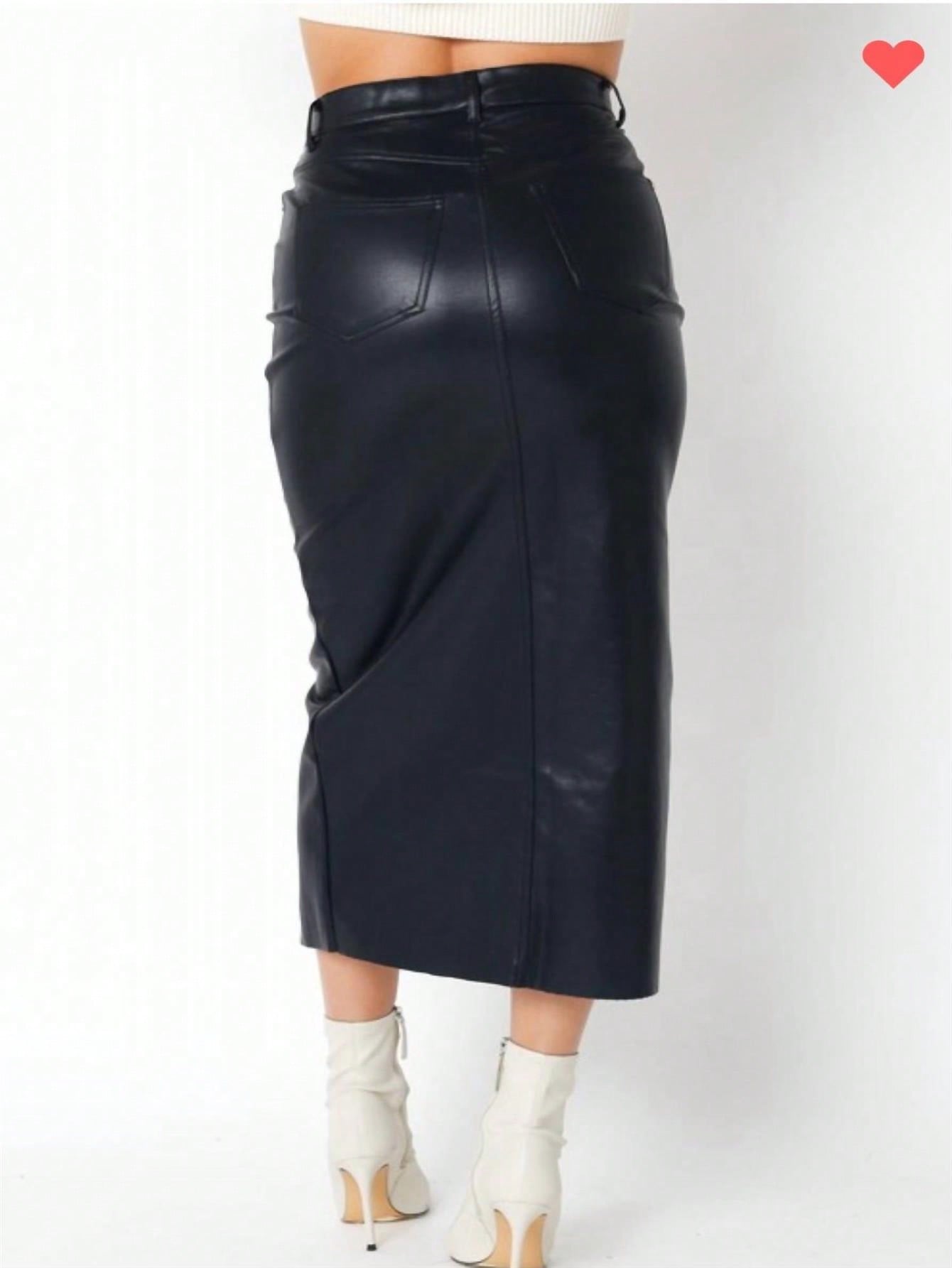 OLIVACEOUS Gia Faux Leather Midi Skirt 