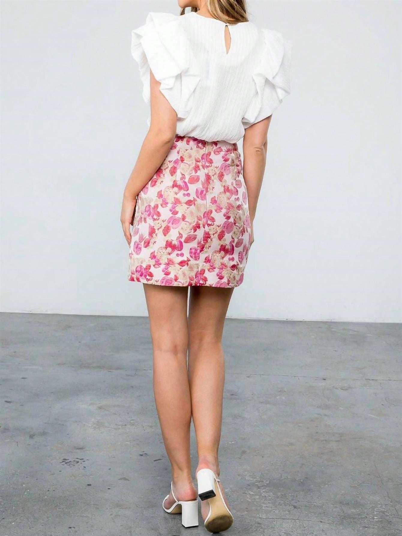 THML Flower Print Pink Skirt 