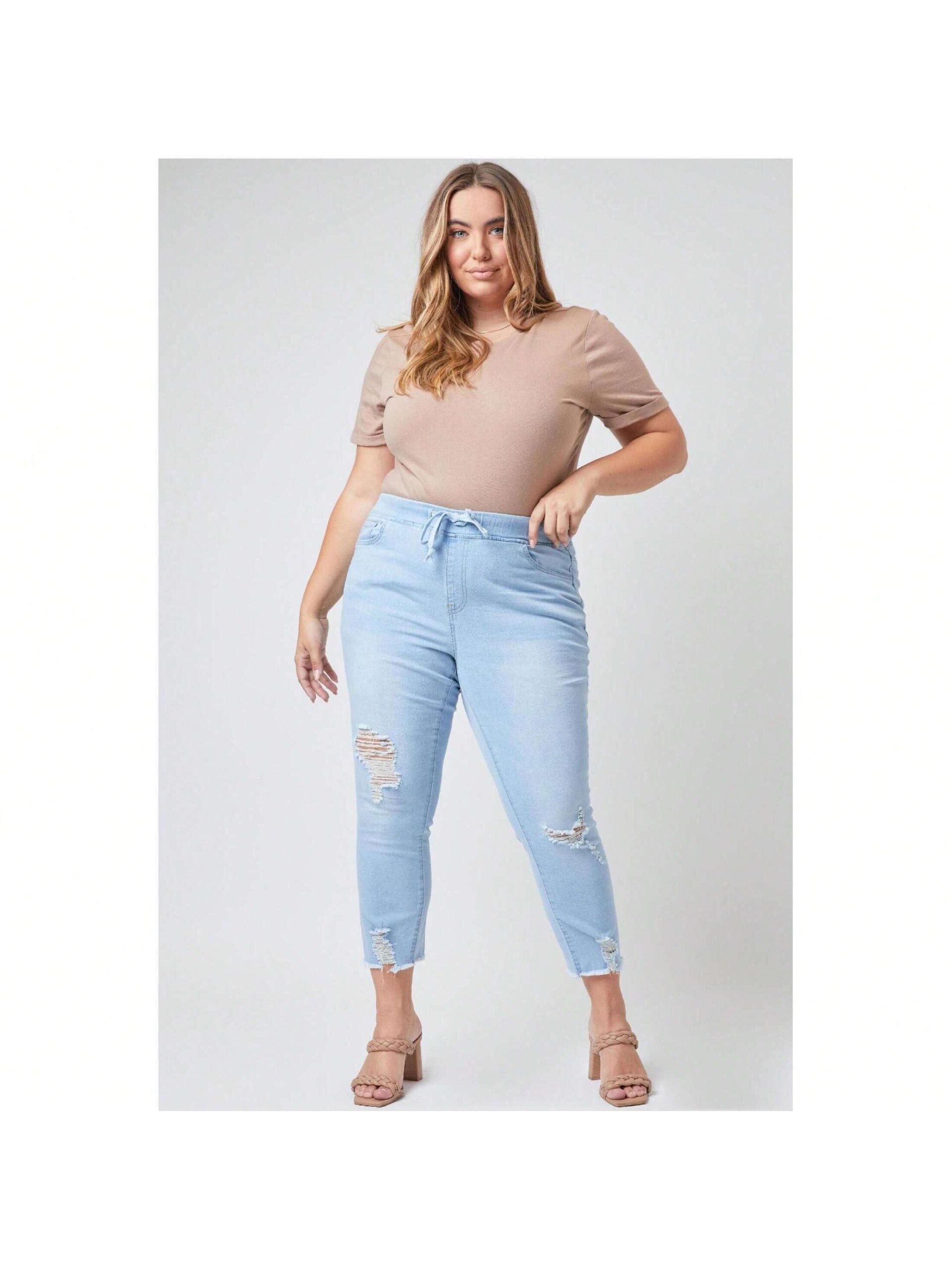 Plus Size Women's  Denim Ankle Jogger Jeans 