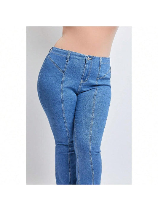 Plus Size Women's  Flare Jeans With Front Seam 