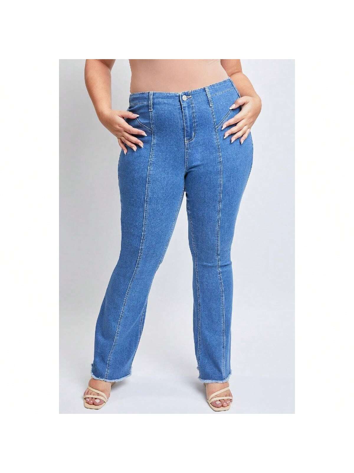 Plus Size Women's  Flare Jeans With Front Seam 