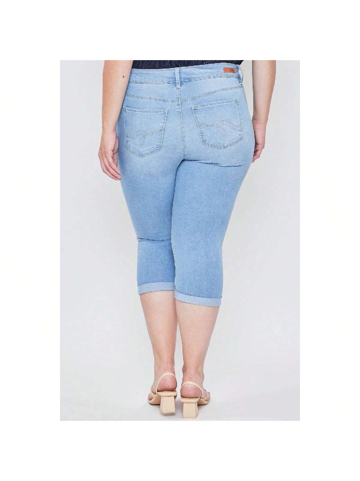 Plus Size High-Rise Double Rolled Cuff Crop Jeans 