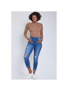 High Rise Ankle Jeans With Destructed Hem 