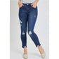 High Rise Ankle Jeans With Destructed Hem 