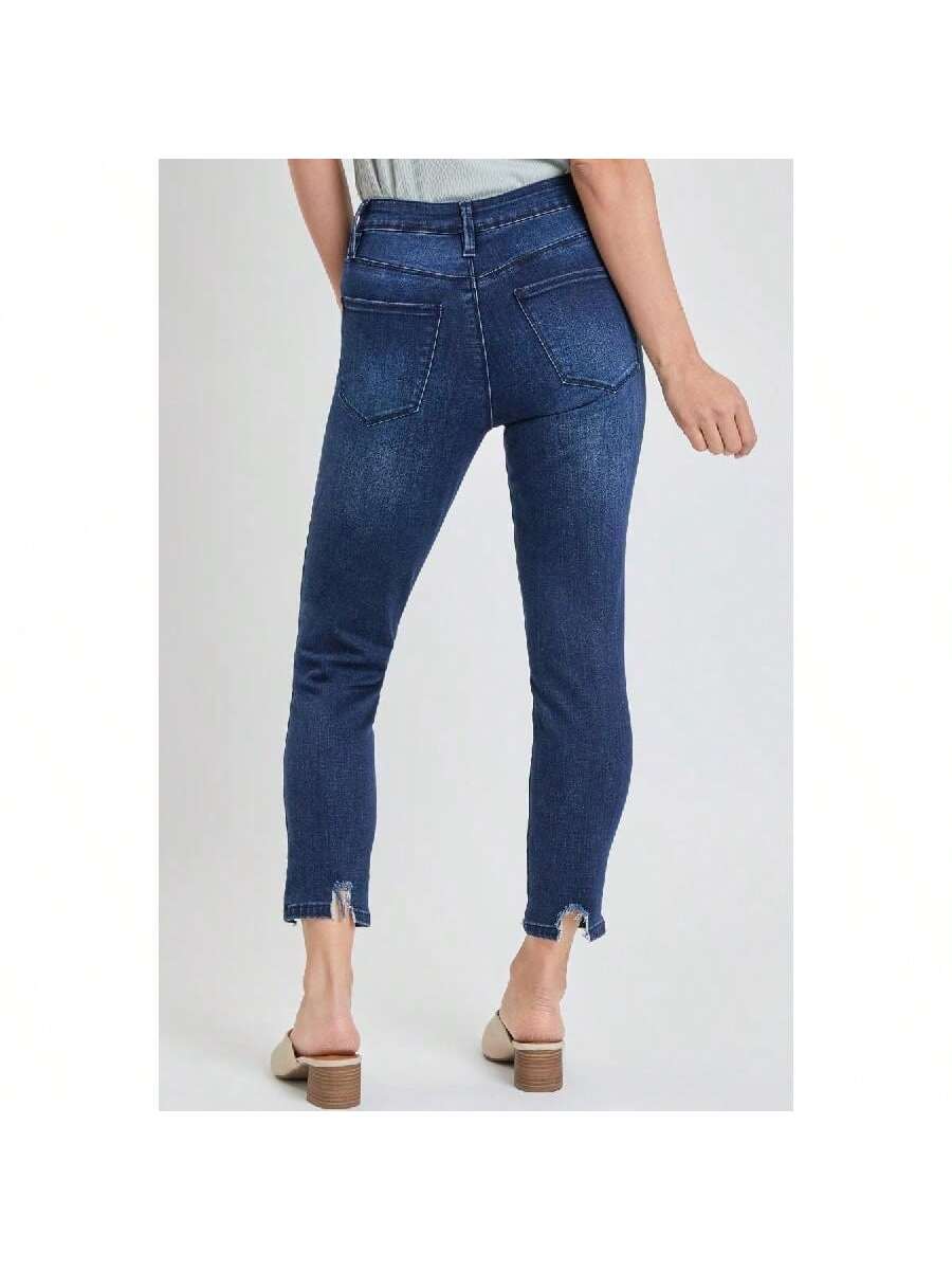 High Rise Ankle Jeans With Destructed Hem 