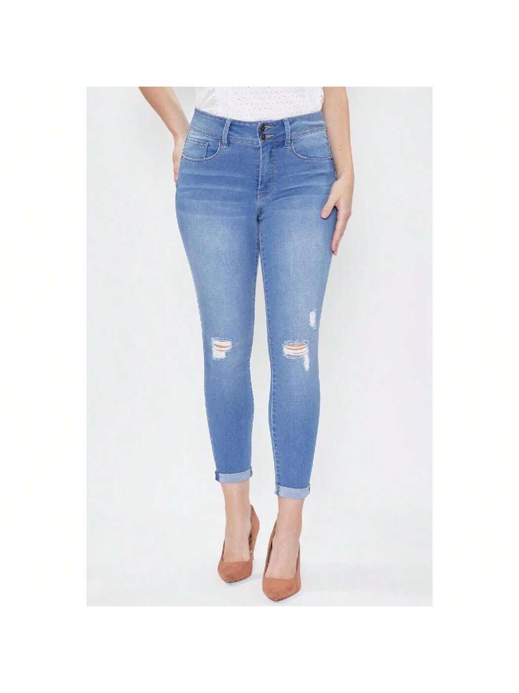 Tummy Control 2 Button Rolled Cuff Jeans 