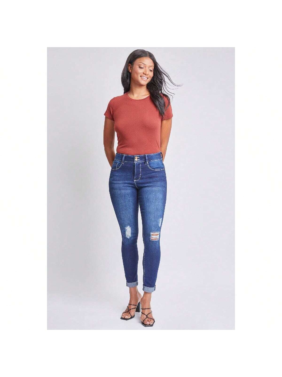 Tummy Control 2 Button Rolled Cuff Jeans 