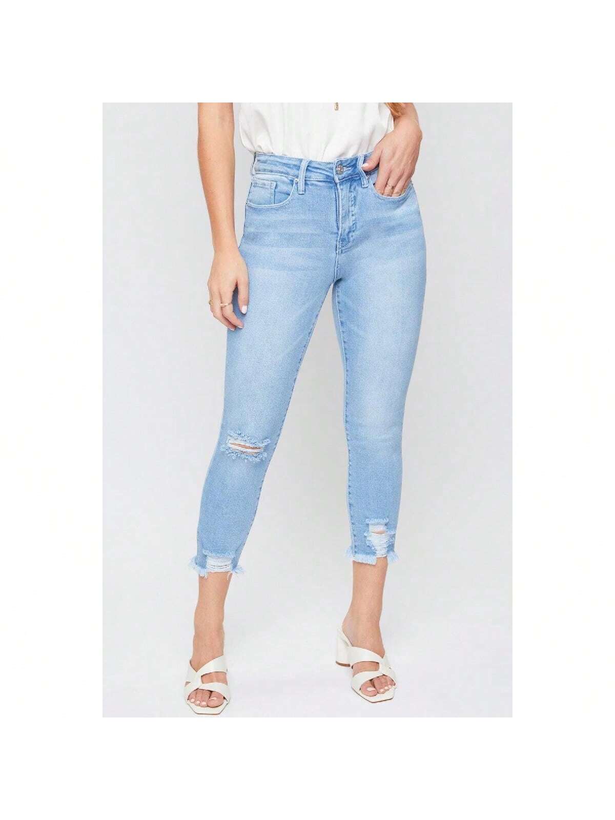 High Rise Vintage Straight Fray Hem Jeans 