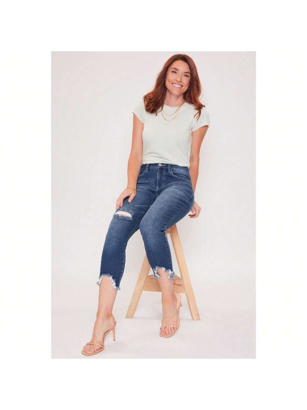 High Rise Vintage Straight Fray Hem Jeans 