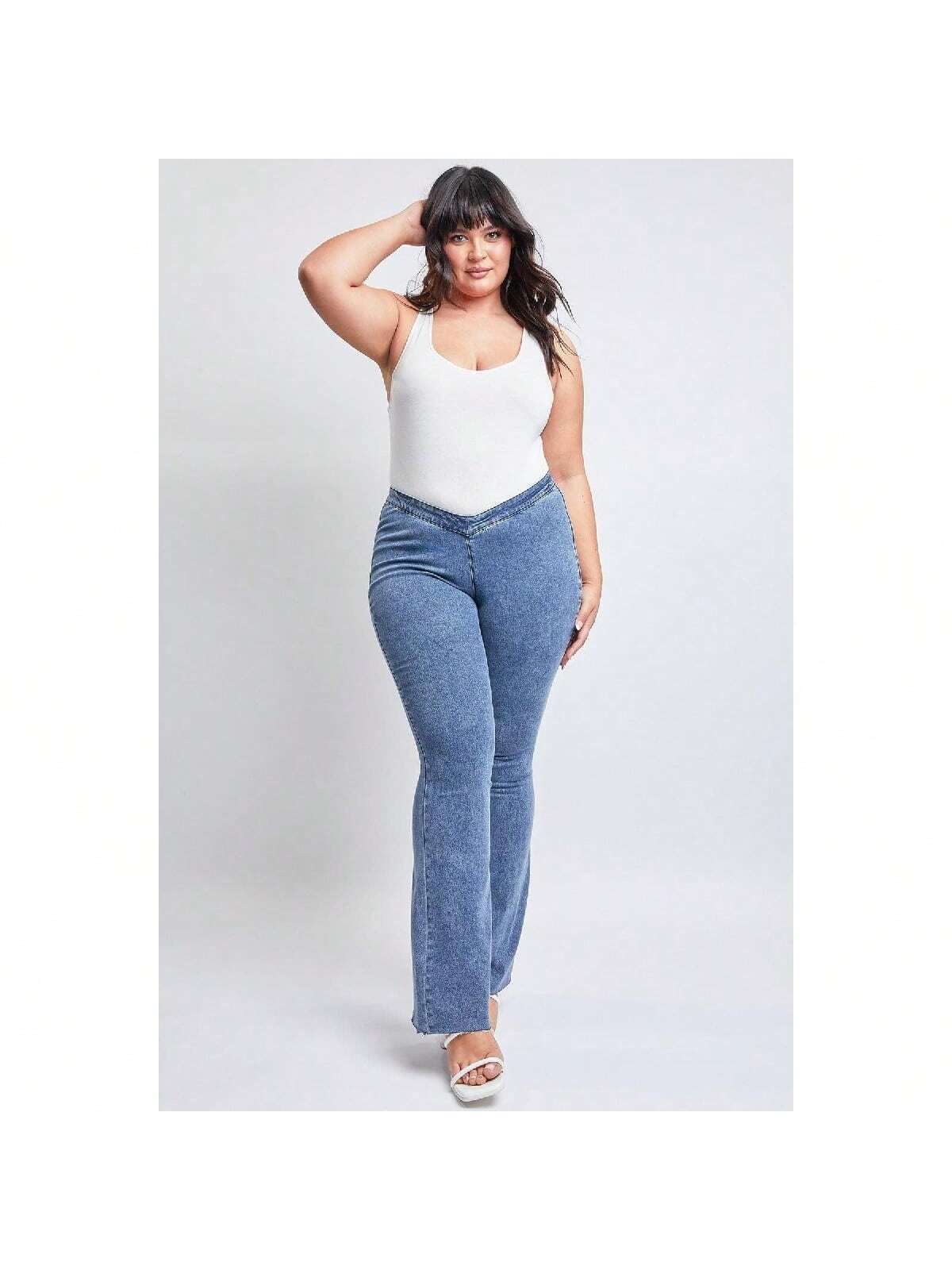 Plus Low-Rise V-Front Pull On Flare Jeans 