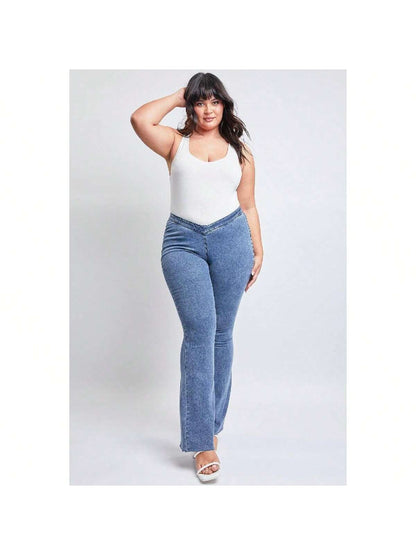 Plus Low-Rise V-Front Pull On Flare Jeans 