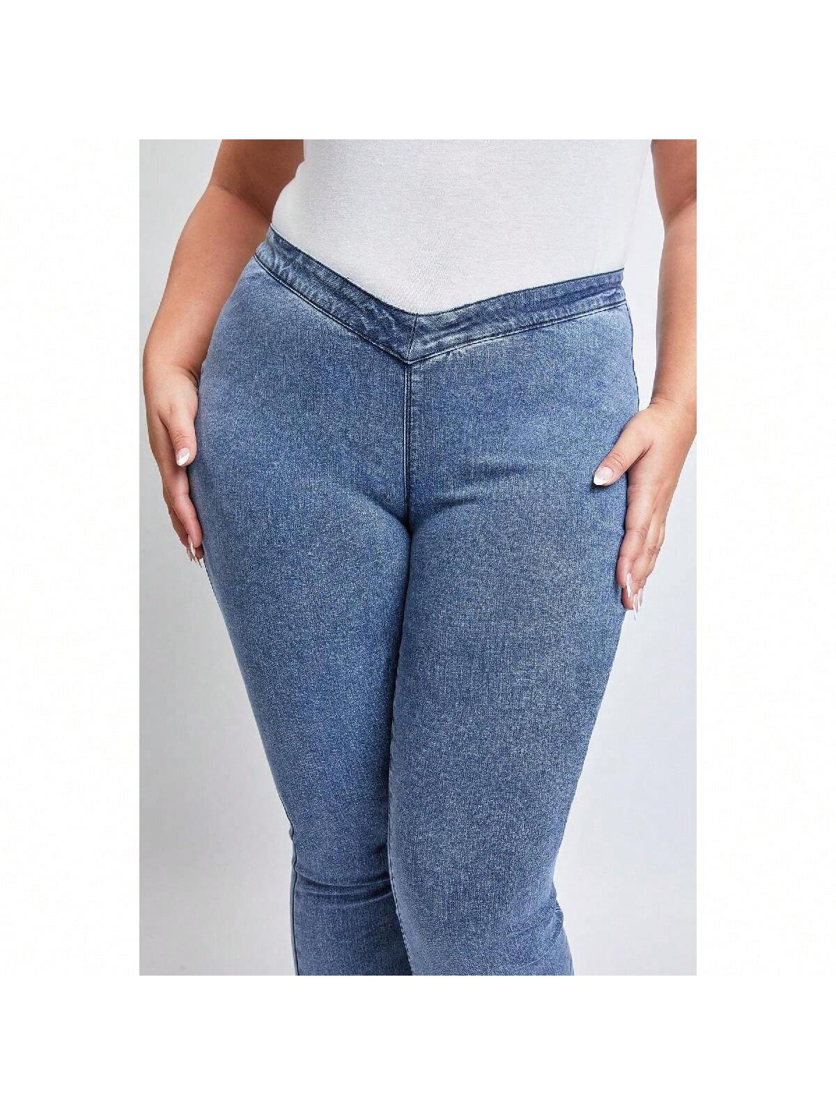 Plus Low-Rise V-Front Pull On Flare Jeans 