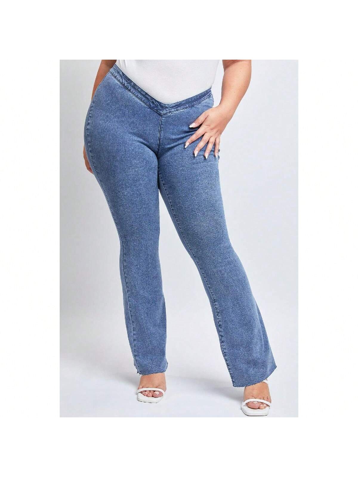 Plus Low-Rise V-Front Pull On Flare Jeans 