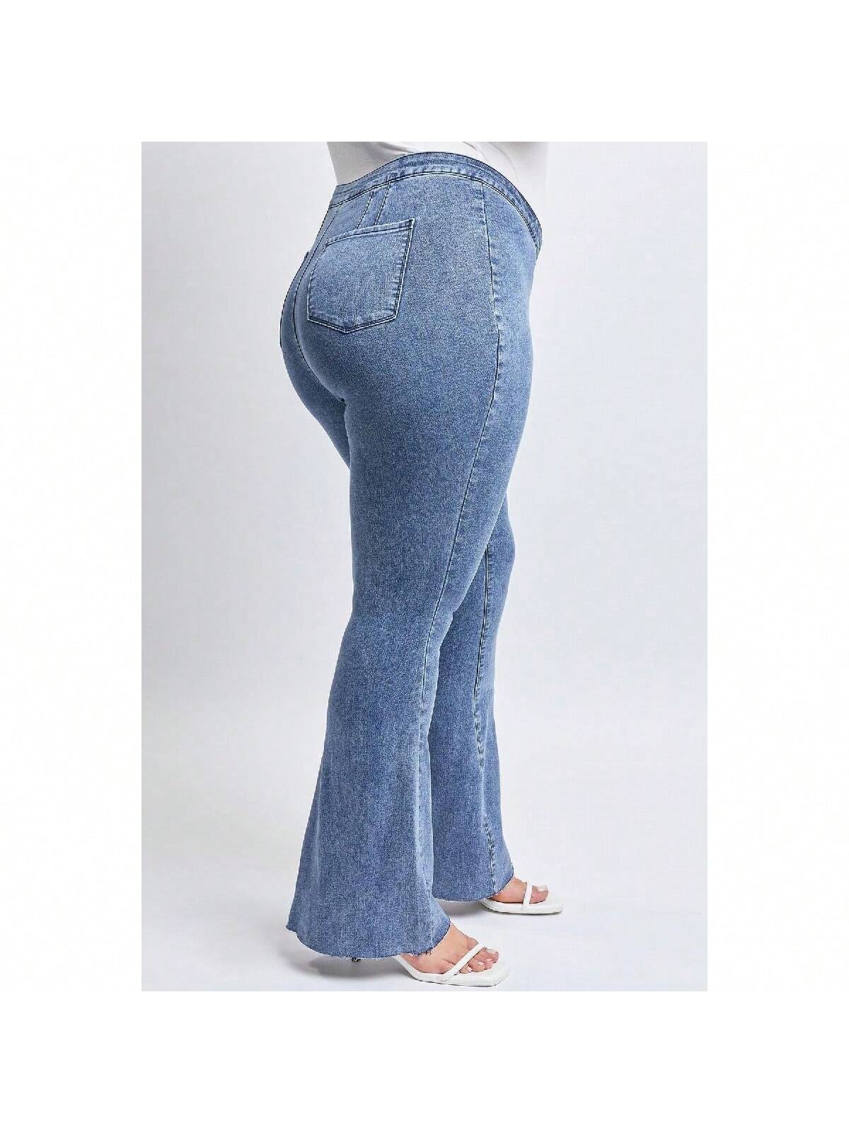 Plus Low-Rise V-Front Pull On Flare Jeans 