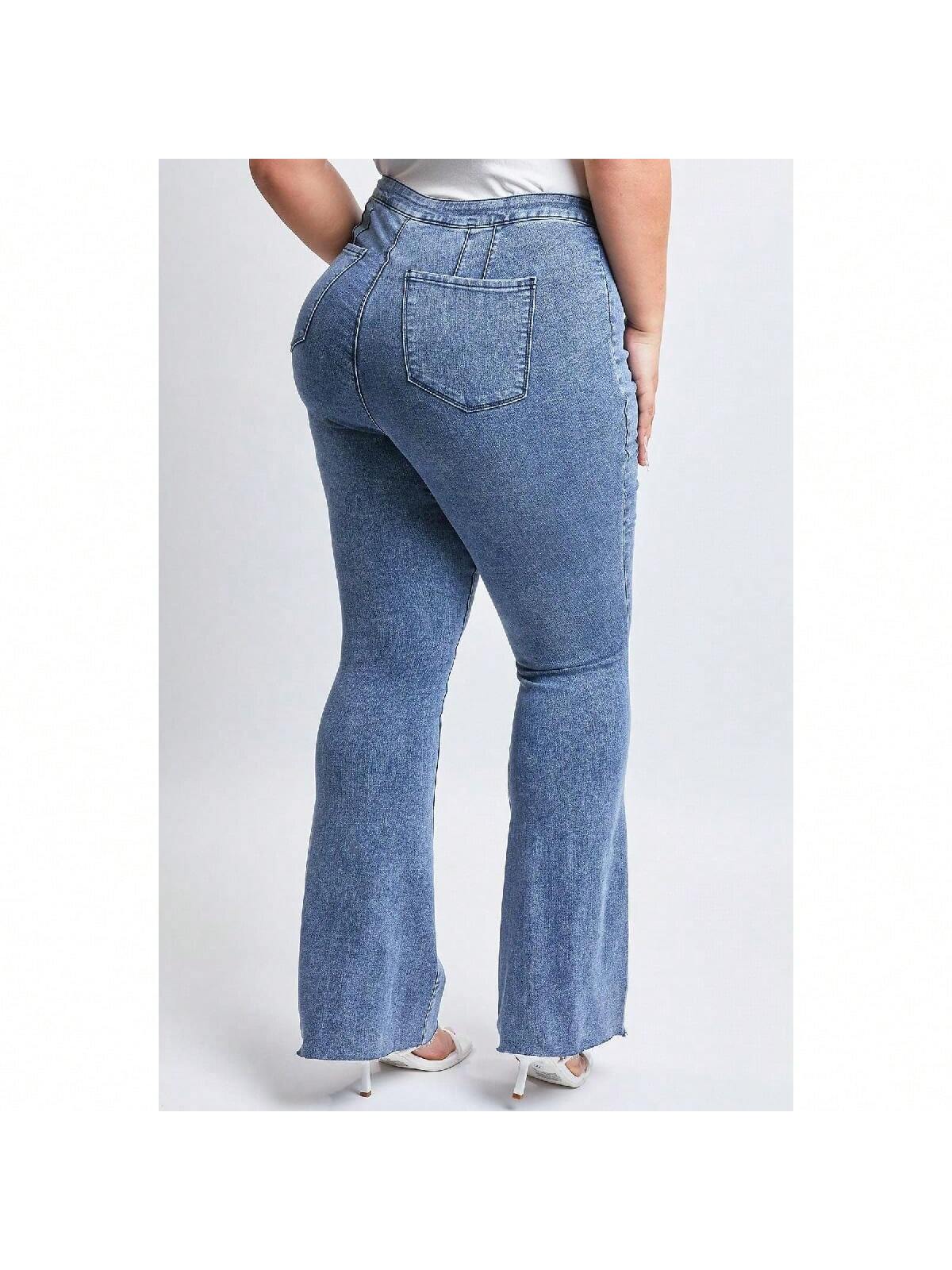 Plus Low-Rise V-Front Pull On Flare Jeans 