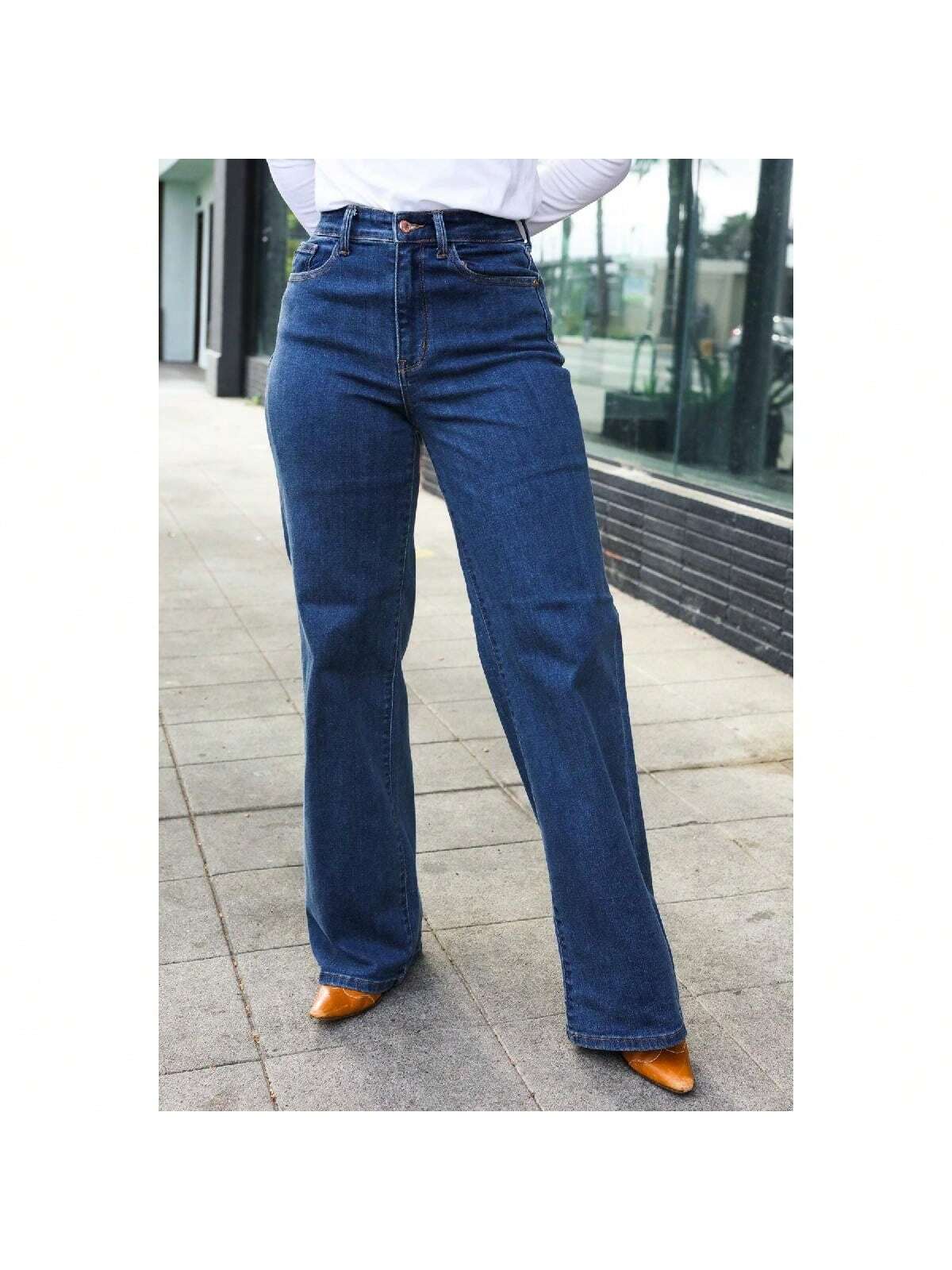 Judy Blue Medium Wash High Waist Wide Leg Jeans 