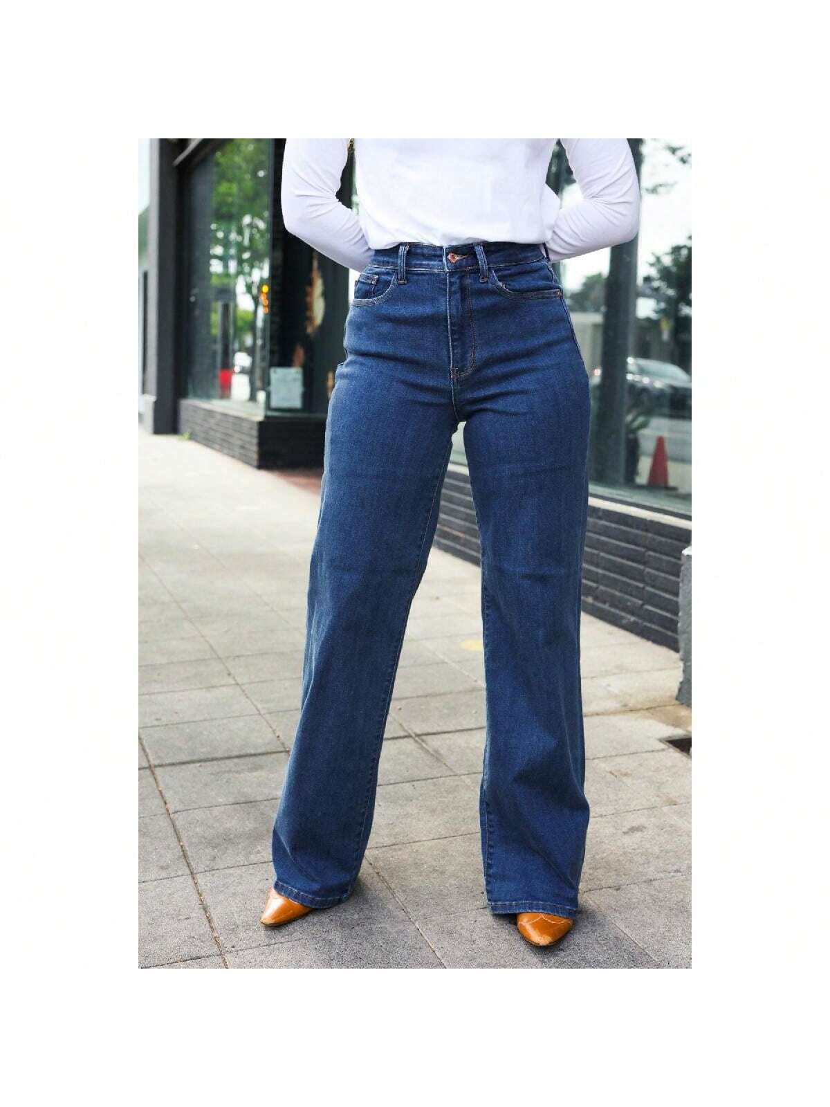 Judy Blue Medium Wash High Waist Wide Leg Jeans 