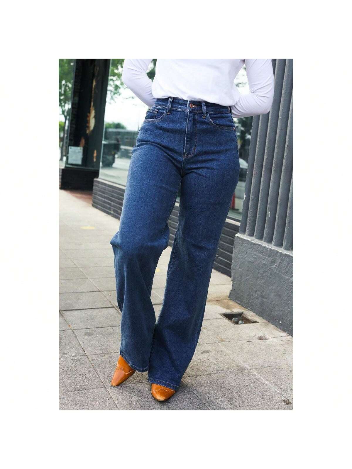 Judy Blue Medium Wash High Waist Wide Leg Jeans 