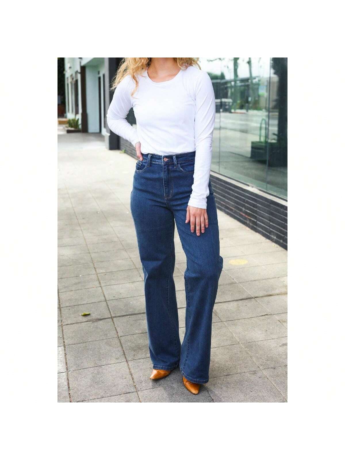 Judy Blue Medium Wash High Waist Wide Leg Jeans 