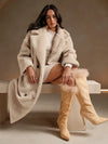 Anewsta Faux Fur Collar Long Sleeve Coat 