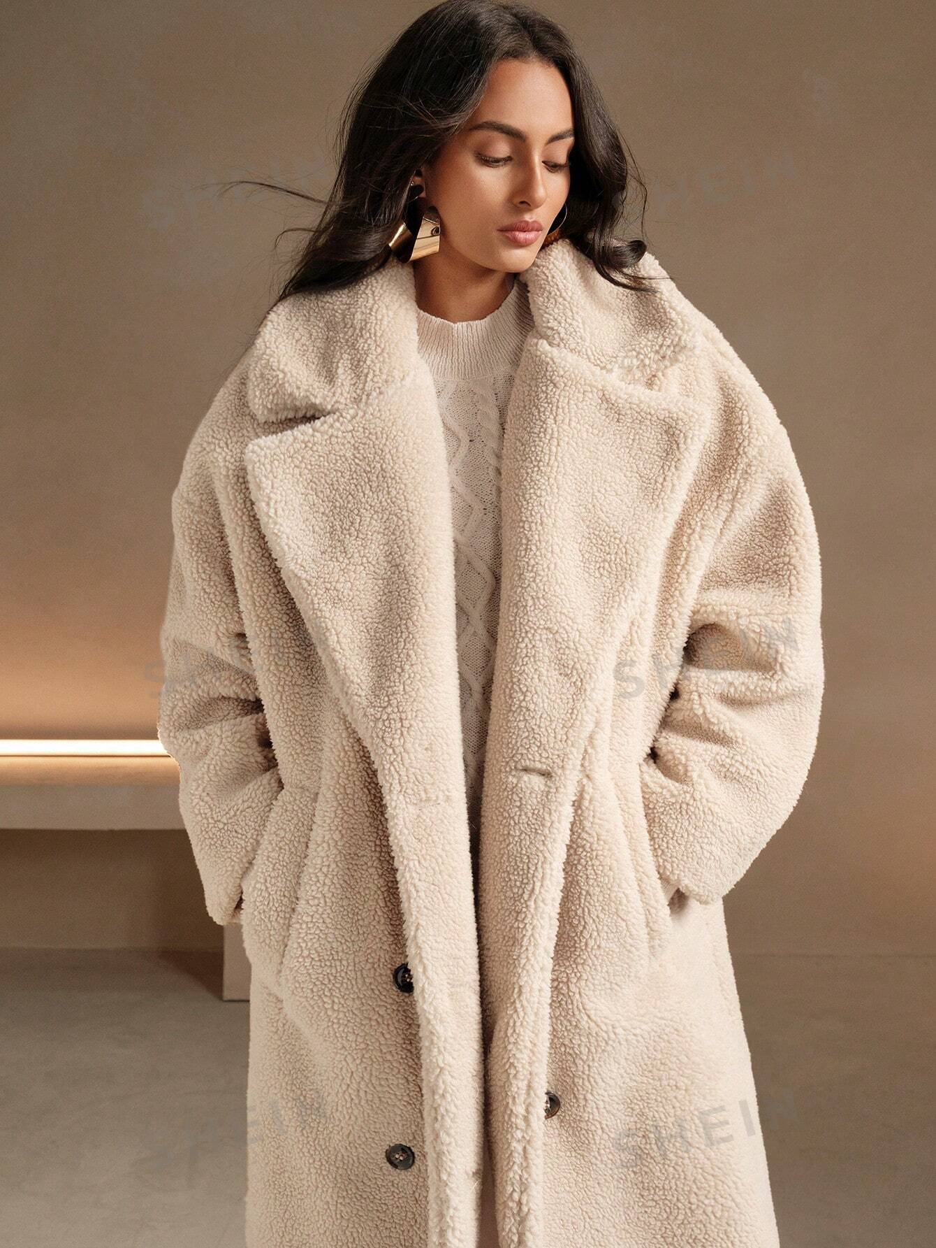 Anewsta Faux Fur Collar Long Sleeve Coat 