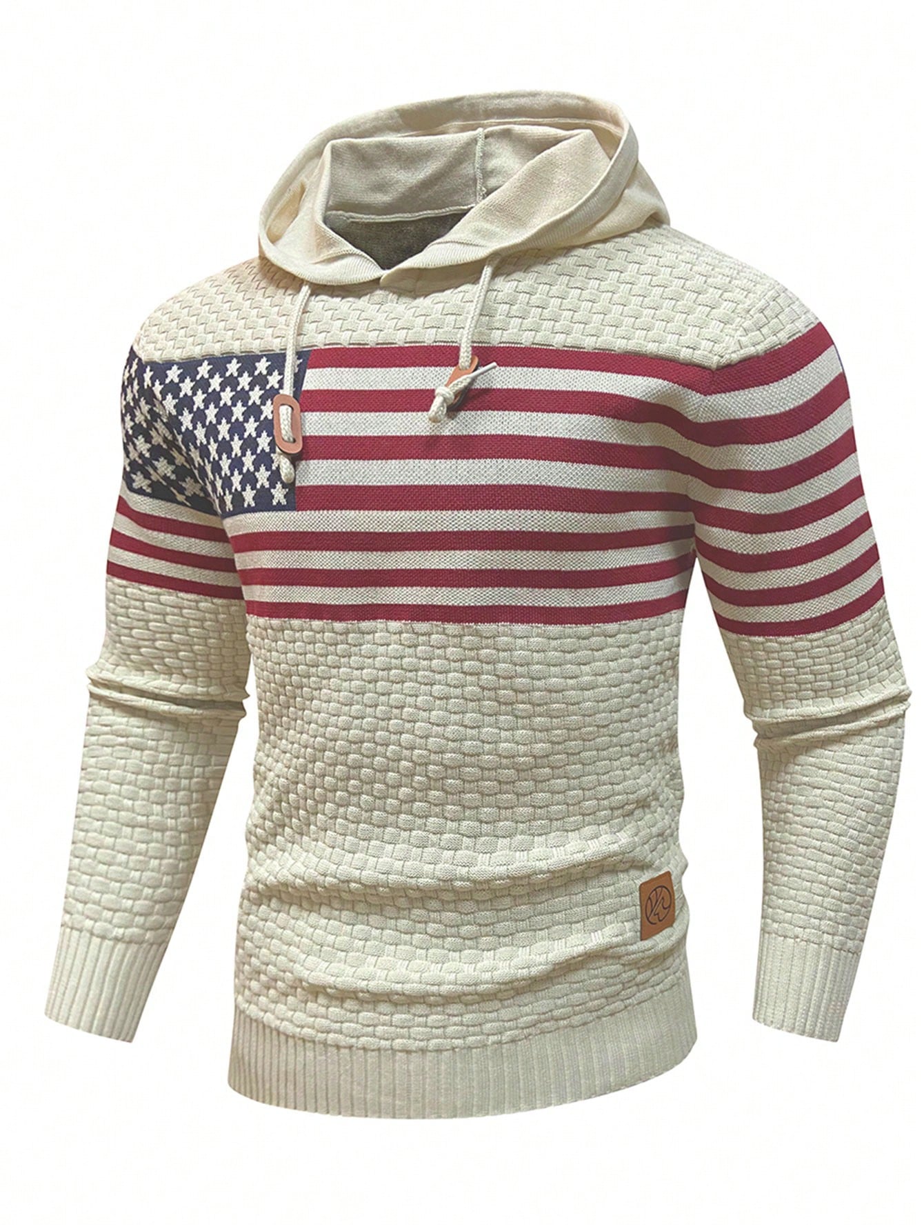 American Flag Pattern Drawstring Hooded Sweater 