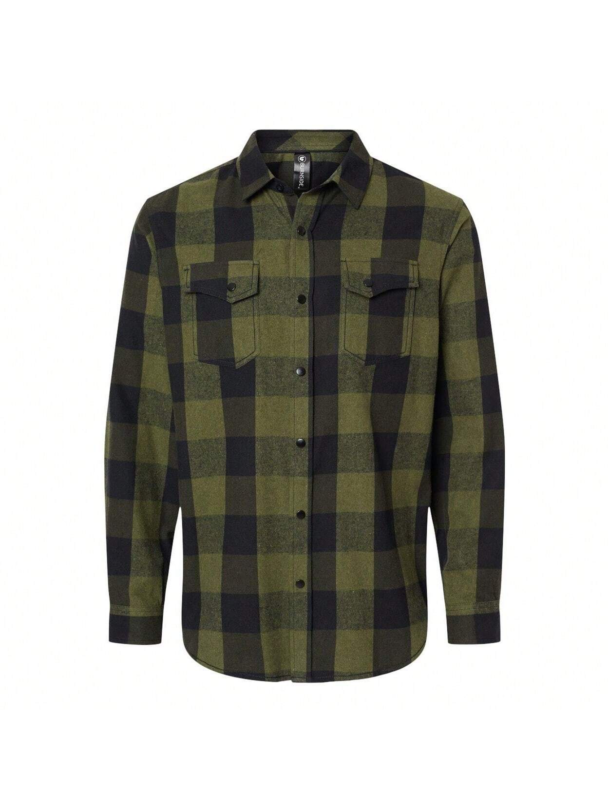 Snap Front Long Sleeve Plaid Flannel Shirt (Black) 