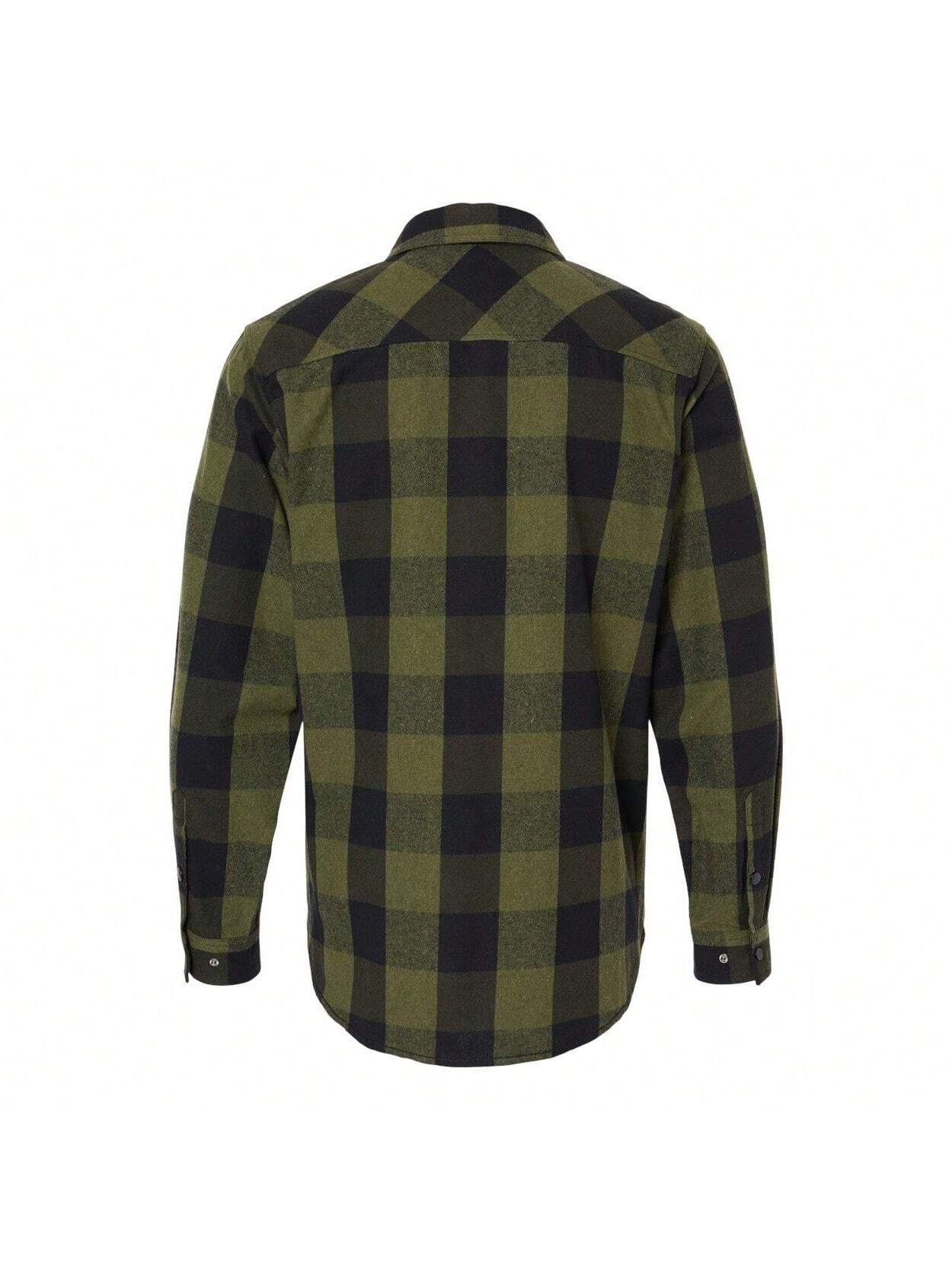 Snap Front Long Sleeve Plaid Flannel Shirt (Black) 